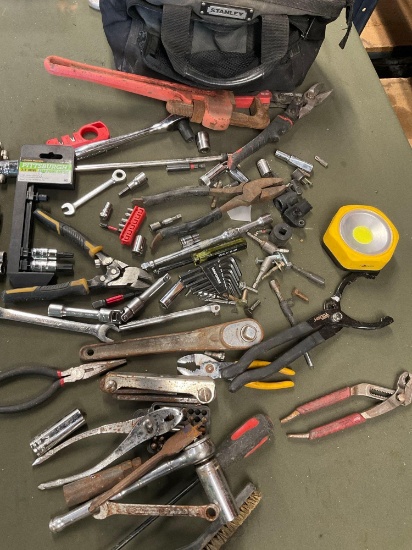 Stanley tool bag and assorted tools. Over 40 pieces