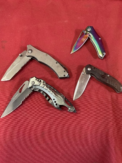 Elite Tactical, Tac Force, Buck & Falcon foldable knives. 4 pieces
