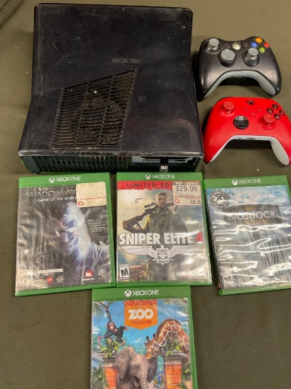 Untested . XBOX console no cords, 2) controllers, 4) games