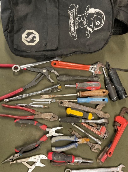 Backpack and assorted tools. Over 25 pieces