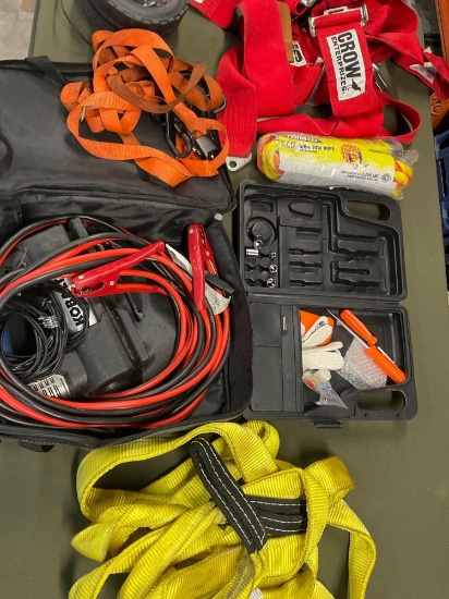 Crow Evnterprizes racing restraints, straps, jumper cables, tow rope, etc. 8 pieces