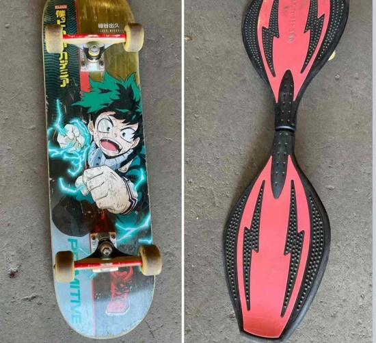 27" RipStick two wheel skateboard & 38" Primitive My Hero Academia Isuku skateboard