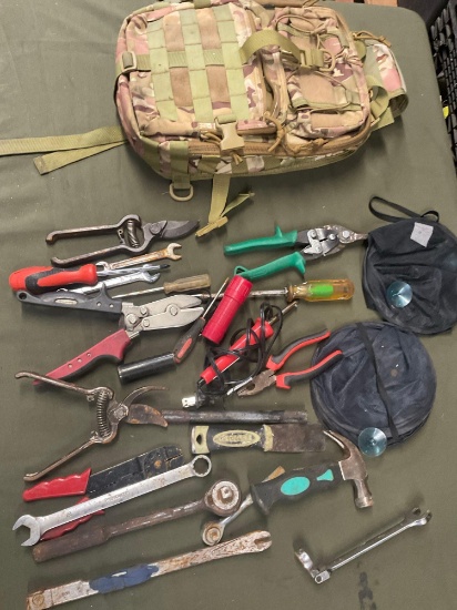 Backpack and assorted tool/ items. Over 20 pieces