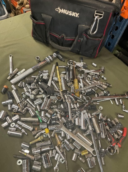 Husky tool bag and assorted tools. Over 60 pieces