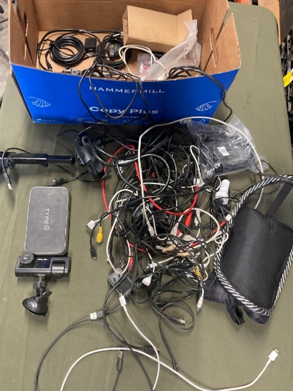 Assorted cables, cell phone car chargers/ accessories, etc