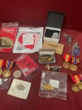 Assorted medals, patches, money clips, etc. 18 pieces