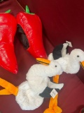 Chili pepper & bird adult hats with tags. 4 pieces