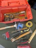 Tool box and assorted tools. Tool box and some tools have rust. Over 20 pieces