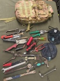 Backpack and assorted tool/ items. Over 20 pieces