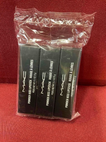New MAC Powder Kiss lipstick, 923 Stay Curious. 3 lipsticks in package, unknown expiration