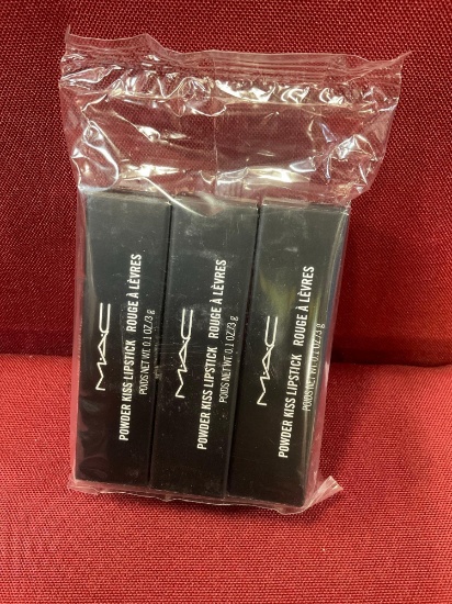 New MAC Powder Kiss lipstick, 923 Stay Curious. 3 lipsticks in package, unknown expiration