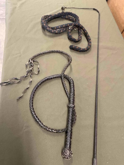 Horse lead, whip & leash. 3 pieces