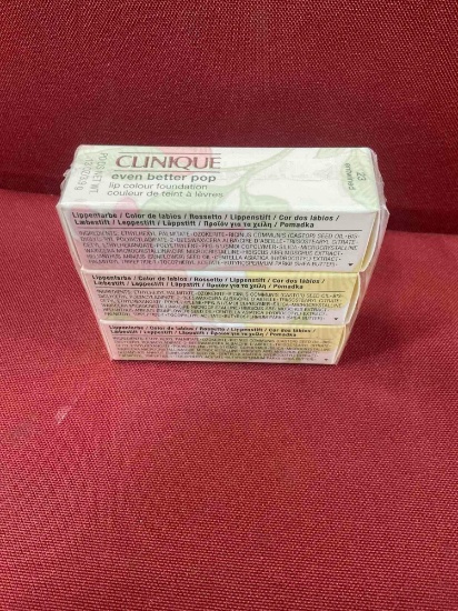 New Clinique lip color foundation, 23 Entwined. 3 lipstick in package, unknown expiration