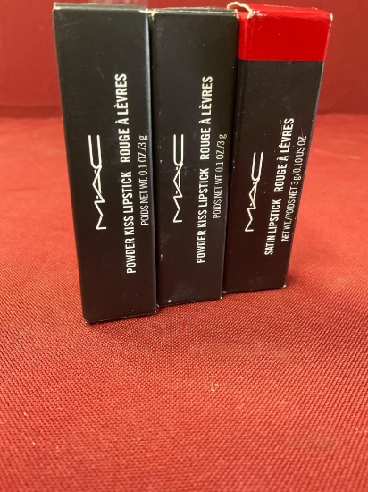 MAC lipsticks. 923 Stay Curious , 919 P for Potent, 811 MAC Red. 3 pieces