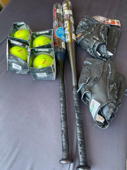 4) Worth softball 2) Easton bats 2) right & left hand gloves. Padres #23 left hand glove not new