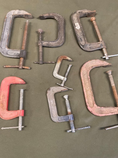 Assorted G clamps. From 2 1/2" - 6" . 7 pieces