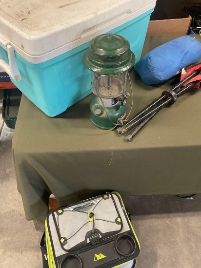Igloo cooler, Coleman lantern, hammock, foldable seat, Titan cooler bag