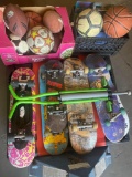 1) pogo stick 8) assorted skateboards 8) assorted balls, rolling cart, bags, etc