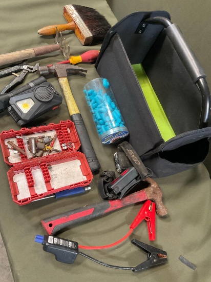 AWP Tool caddy & assorted tools/ items. 14 pieces