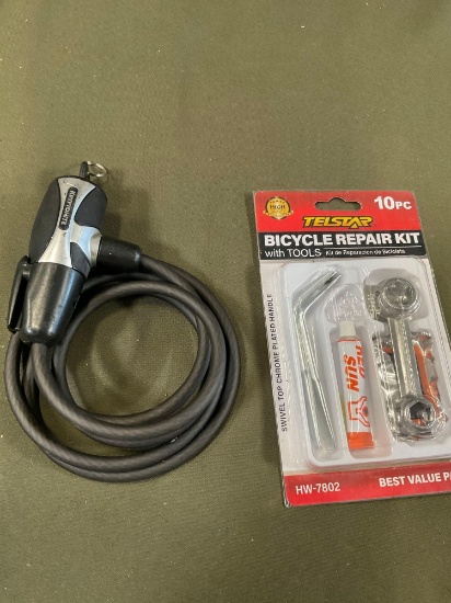 Telstar bicycle repair kit & Kryptonite bike lock with key