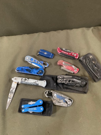 Assorted foldable knives, multitools, etc. 10 pieces