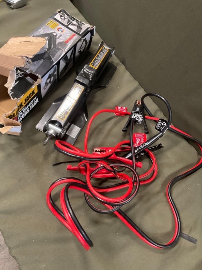 Black Jack 1 1/2 ton scissor jack no handle & jumper cables