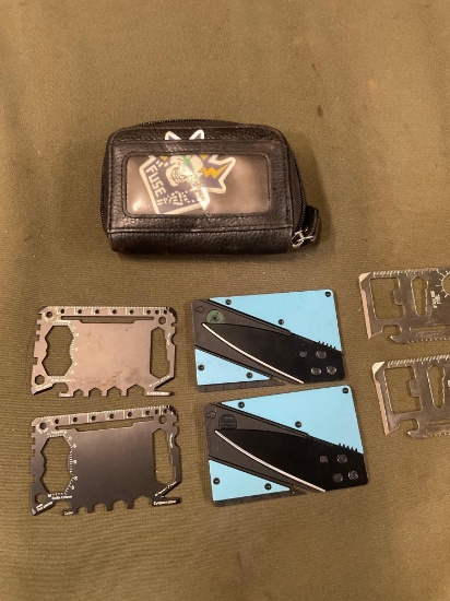 Wallet , 2) credit card folding knives, 4) compact tools credit card style. 7 pieces