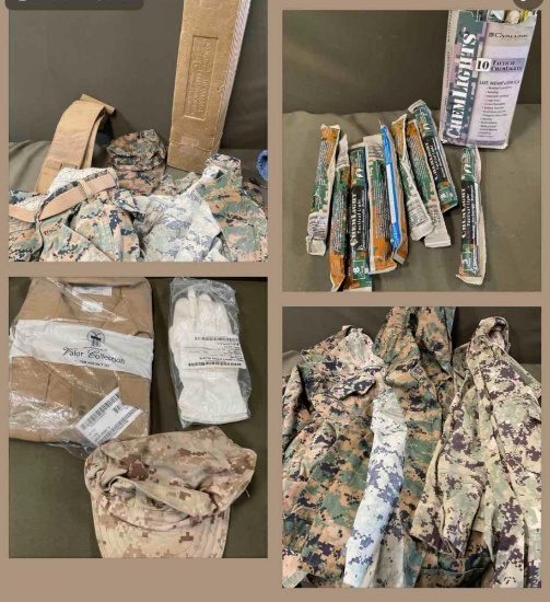 Thermarest, shirts, pants, hats, gloves, Chem lights with 2022 & 2023 exp, etc. Over 20 pieces