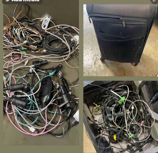 Rolling luggage & assorted cell phone cords, etc. 50 pieces
