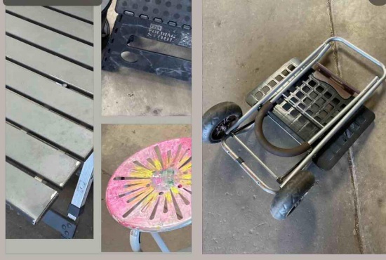 Metal Stool, folding stool, folding table, dolly