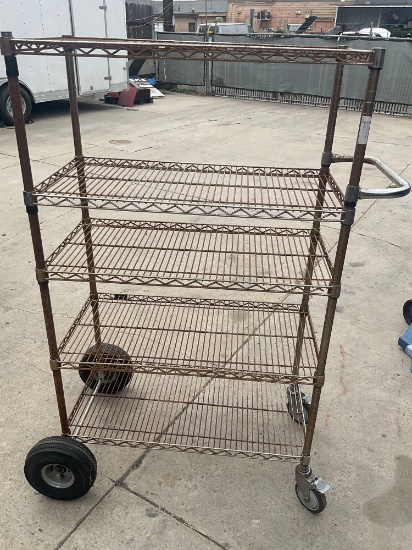 4 tier, mobile, wire, utility cart with heavy duty wheels & casters. 5' x 35" x 18"