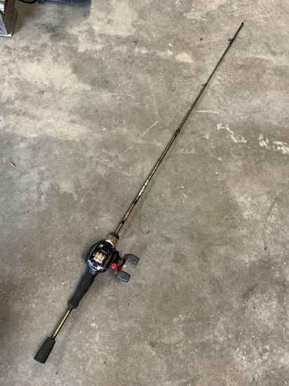 50" Shoot Out fishing pole with GLE200 reel & fishing items