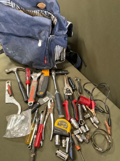 Backpack and assorted tools. 30 pieces