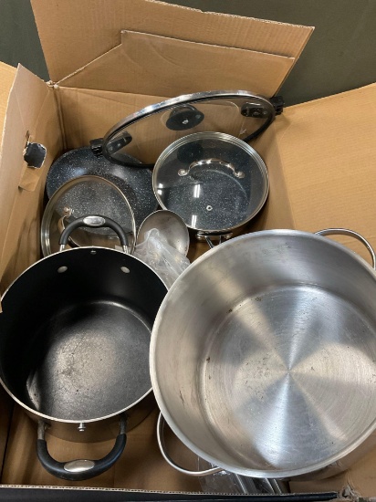 Assorted pots, pans, lids, etc. 10 pieces