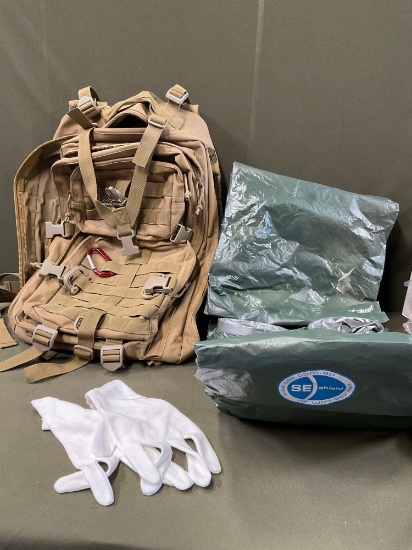 Hannibal Tactical backpack zippers work, gloves & SE Shield (some sort of storage/ transfer unit)