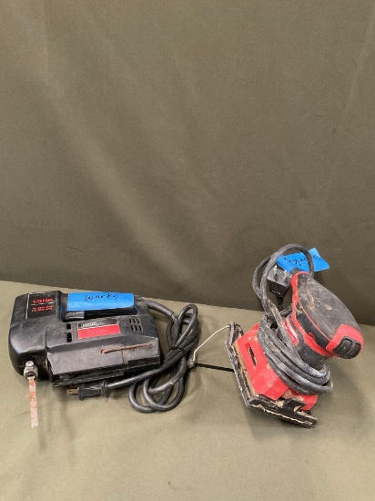 Master Mechanic saw & Milwaukee 1/4 sheet sander, both turned on