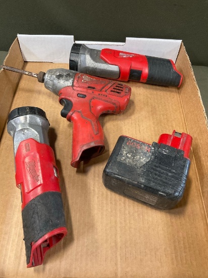Untested. Milwaukee hand tools/ light no batteries & Bosch battery no charger