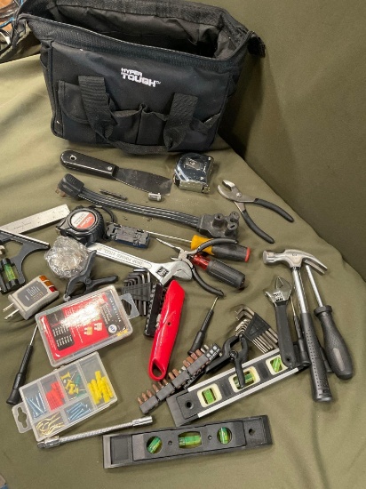 Hyper Tough 9 pouch tool bag with assorted tools. 30 pieces