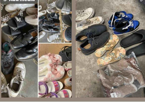 Used, assorted shoes. Crocs, Nike, Puma, Vans, Roxy, Converse, Brantano, etc. 26 pairs