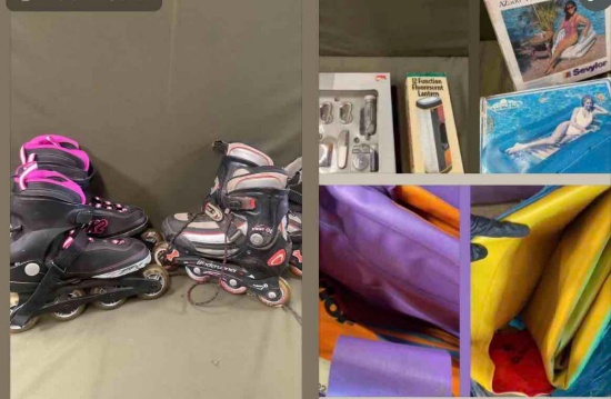 Sevylor model STE700LX & Sevylor model unknown inflatables, roller blades,assorted items. 8 pieces