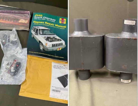 2.5" muffler exhausts & Jeep 1999 manual, 2) set, remote fob with key replacement, heater repair