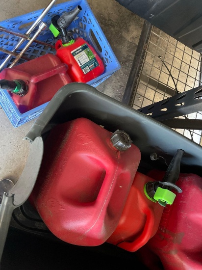 2) 5 gallon 2) 2 gallon 1) 1 gallon gasoline containers & 2) lug wrenches
