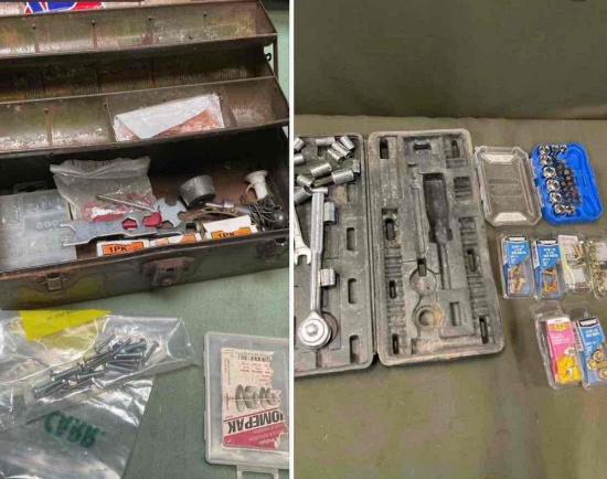 Vintage metal tool box and assorted product
