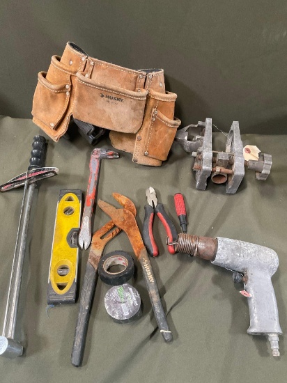 Husky tool belt pouch and assorted tools/ items. 12 pieces