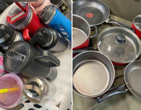 Assorted pans, water bottles, etc. 16 pieces