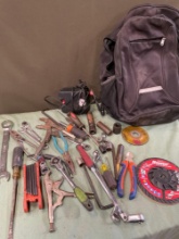 Backpack and assorted tools/ items. 35 pieces