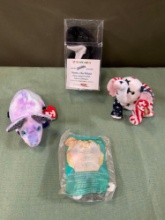 TY Beanie Babies. SD Padres Waves the Whale with acrylic box, elephant, rat, McDonald dalmation toy