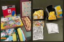 The Simpsons trivia game, used Life game, scrabble, The Simpsons & Bart Trivia games.