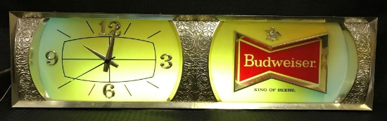 Budweiser Bowtie Beer Sign Light with Clock