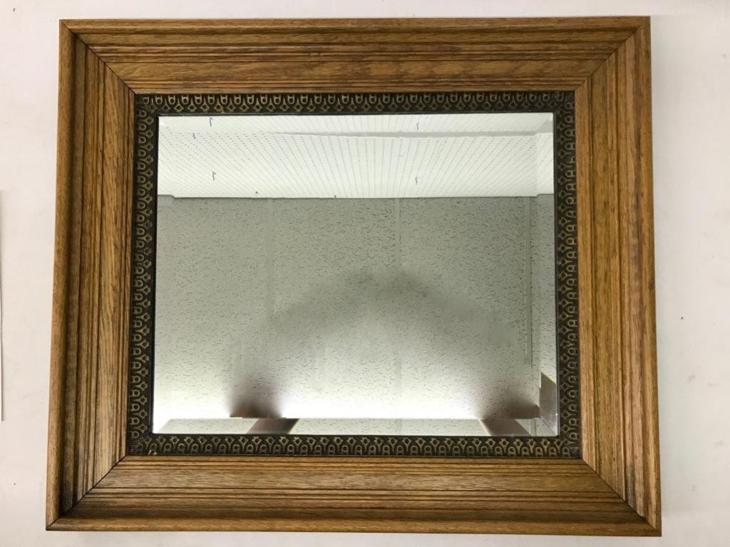 Lot Antique Oak Beveled Glass Mirror Proxibid Auctions